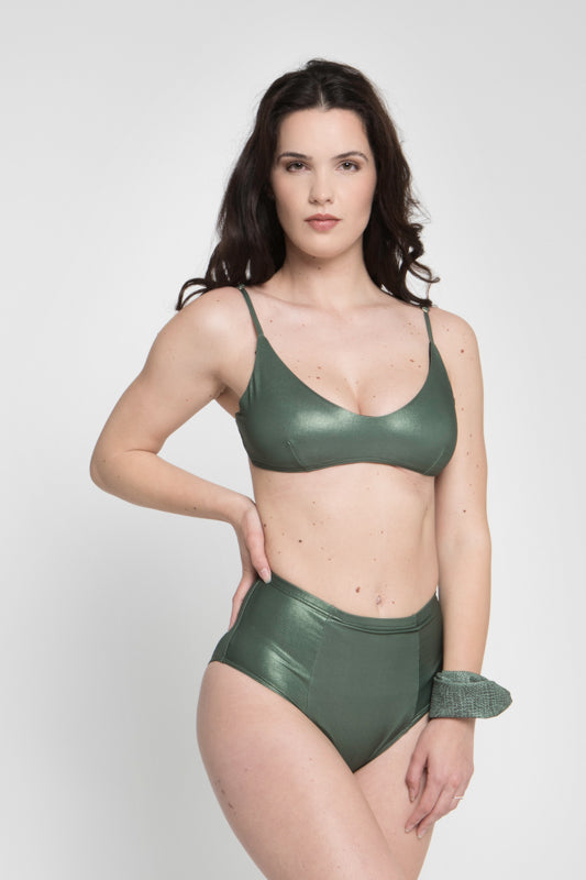 Slip menstrual Bikini - high-waist Lamé Verde