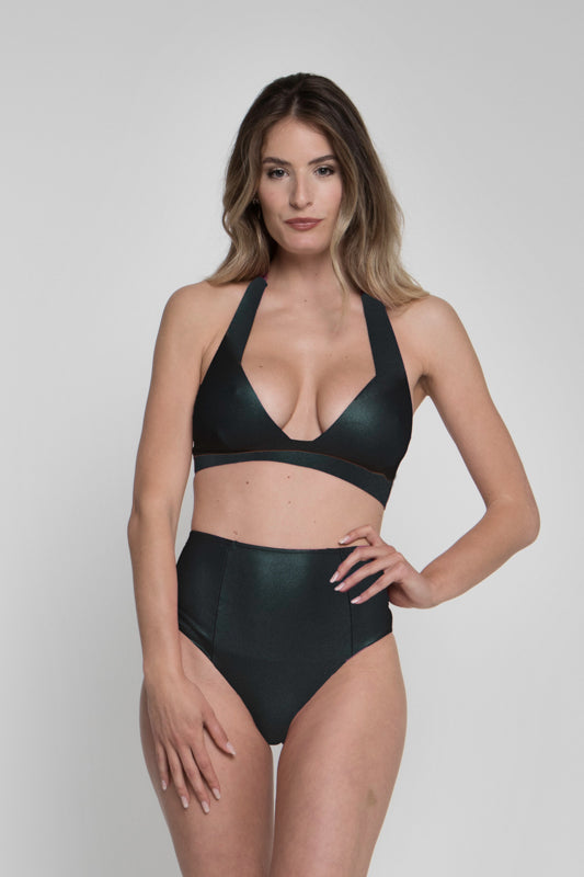 Top Bikini - Curvy Triangle Lamé Petrolio