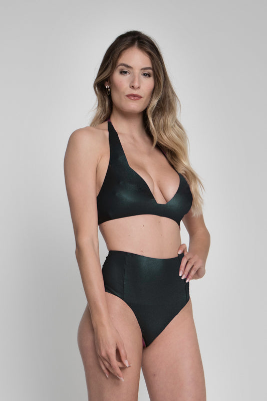 Top Bikini - Curvy Triangle Lamé Petrolio