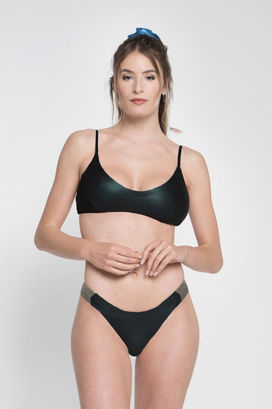 Slip menstrual Bikini - Lacci Lamé Petrolio (Silver)