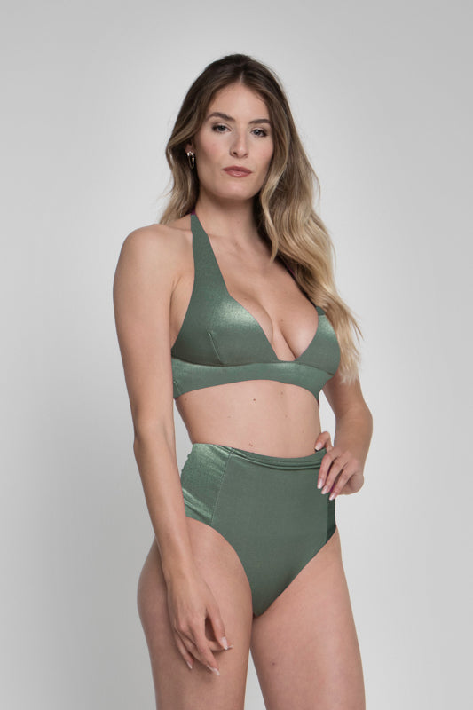 Top Bikini - Curvy Triangle Lamé Verde